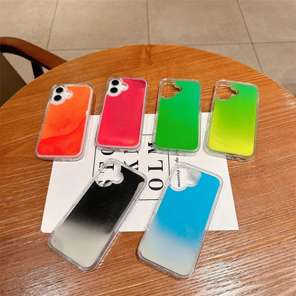 Floating Luminous Quicksand Phone Case for Iphone 14 15 16 Pro Max 13 Cover Dark Glow Gloss Liquid Glitter Shell Hard Coque Girl